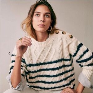 Sezane James Jumper in Ecru / Marine. Size S
